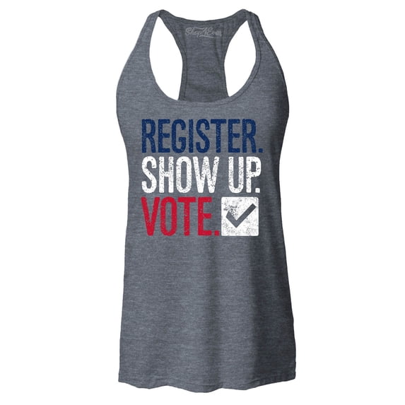 Shop4Ever Women's Register Show Up Vote Political Red White Blue Racerback Tank Top XX-Large Charcoal