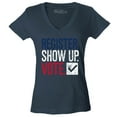 thumbnail image 1 of Shop4Ever Women's Register Show Up Vote Political Red White Blue Slim Fit V-Neck T-Shirt Large Charcoal, 1 of 5