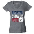thumbnail image 1 of Shop4Ever Women's Register Show Up Vote Political Red White Blue Slim Fit V-Neck T-Shirt Large Heather Charcoal, 1 of 5