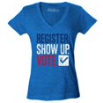 thumbnail image 1 of Shop4Ever Women's Register Show Up Vote Political Red White Blue Slim Fit V-Neck T-Shirt Medium Heather Royal Blue, 1 of 5