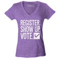 thumbnail image 1 of Shop4Ever Women's Register Show Up Vote Political Slim Fit V-Neck T-Shirt X-Small Heather Purple, 1 of 5