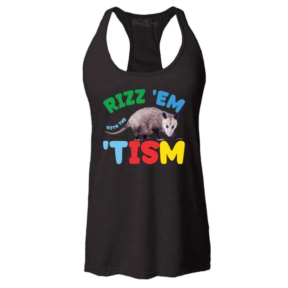Shop4Ever Women's Rizz 'Em with the 'Tism Austism Neurodiversity Racerback Tank Top Large Black
