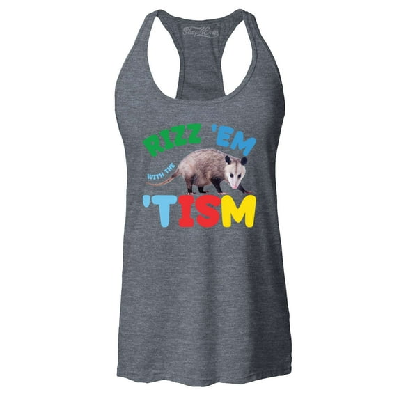 Shop4Ever Women's Rizz 'Em with the 'Tism Austism Neurodiversity Racerback Tank Top X-Small Charcoal