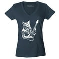 thumbnail image 1 of Shop4Ever Women's Rocker Kitty Cat Playing Guitar Slim Fit V-Neck T-Shirt X-Small Charcoal, 1 of 5