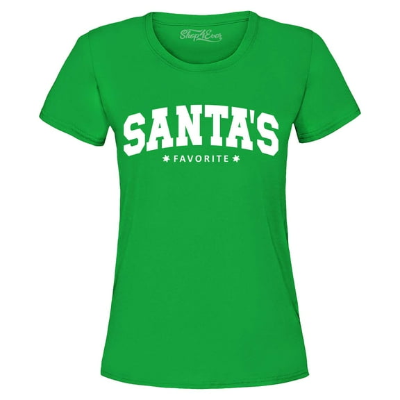 Shop4Ever Women's Santa's Favorite Varsity Style Christmas Graphic T-Shirt Medium Irish Green