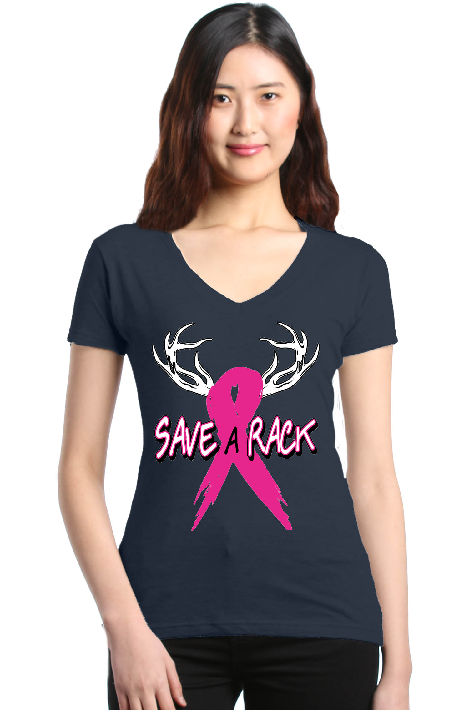 Shop4Ever Women's Save A Rack Breast Cancer Awareness Slim Fit V-Neck T ...