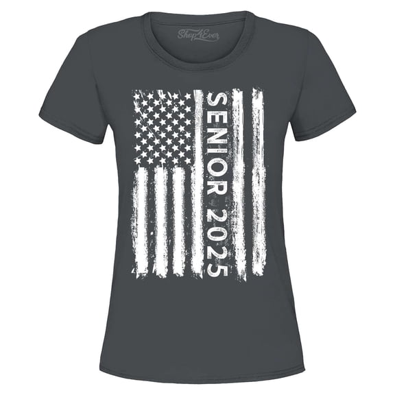 Shop4Ever Women's Senior 2025 American Flag Graduation Graphic T-Shirt Medium Charcoal