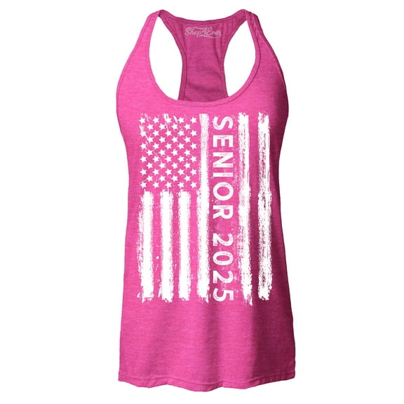 Shop4Ever Women's Senior 2025 American Flag Graduation Racerback Tank Top Large Fuchsia