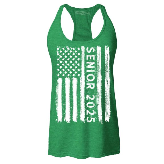 Shop4Ever Women's Senior 2025 American Flag Graduation Racerback Tank Top Large Kelly Green