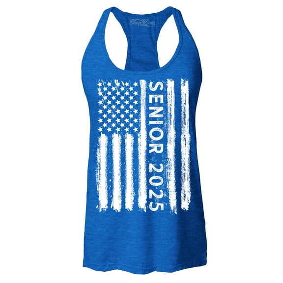 Shop4Ever Women's Senior 2025 American Flag Graduation Racerback Tank Top X-Large Royal Blue