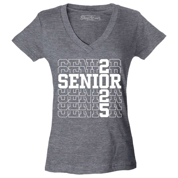 Shop4Ever Women's Senior 2025 Graduate Graduation Slim Fit V-Neck T-Shirt Large Heather Charcoal
