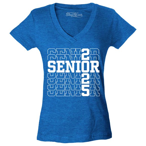 Shop4Ever Women's Senior 2025 Graduate Graduation Slim Fit V-Neck T-Shirt Medium Heather Royal Blue