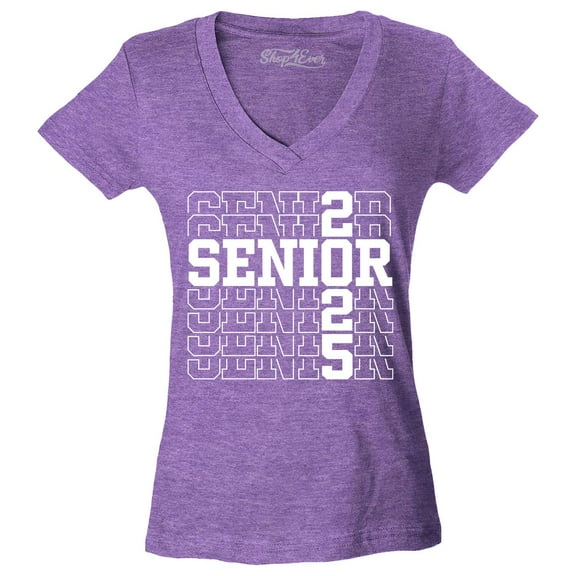 Shop4Ever Women's Senior 2025 Graduate Graduation Slim Fit V-Neck T-Shirt XX-Large Heather Purple