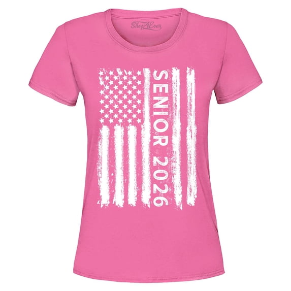 Shop4Ever Women's Senior 2026 American Flag Graphic T-Shirt Medium Azalea Pink