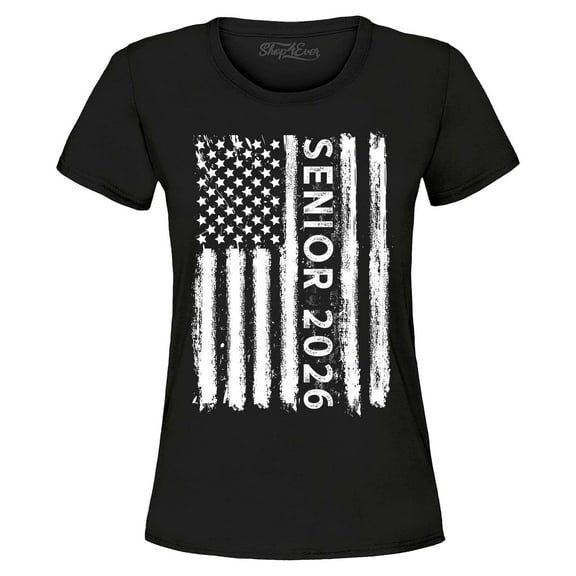 Shop4Ever Women's Senior 2026 American Flag Graphic T-Shirt Medium Black