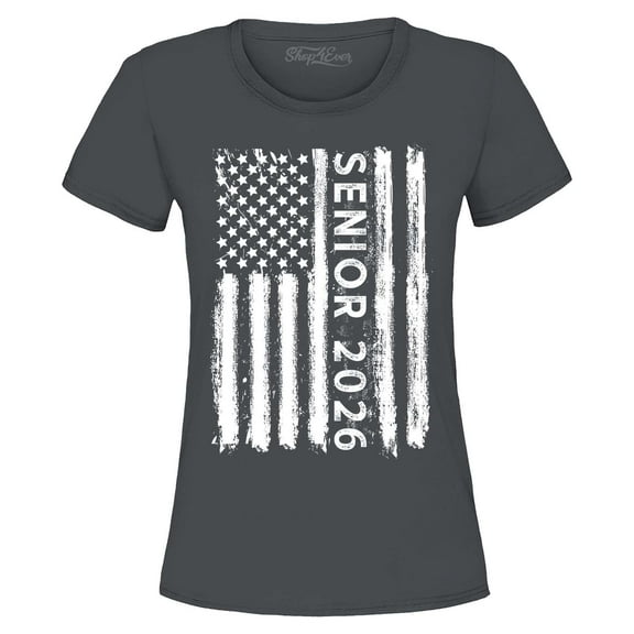 Shop4Ever Women's Senior 2026 American Flag Graphic T-Shirt Medium Charcoal