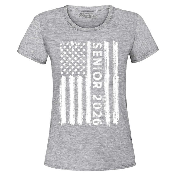 Shop4Ever Women's Senior 2026 American Flag Graphic T-Shirt Medium Sports Grey