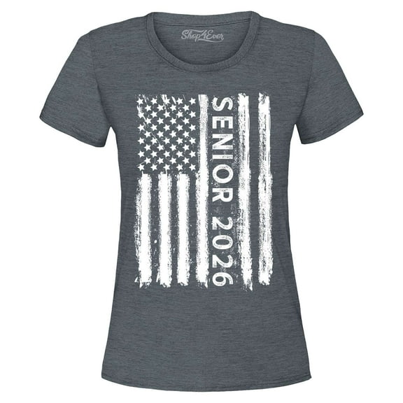 Shop4Ever Women's Senior 2026 American Flag Graphic T-Shirt X-Large Dark Heather