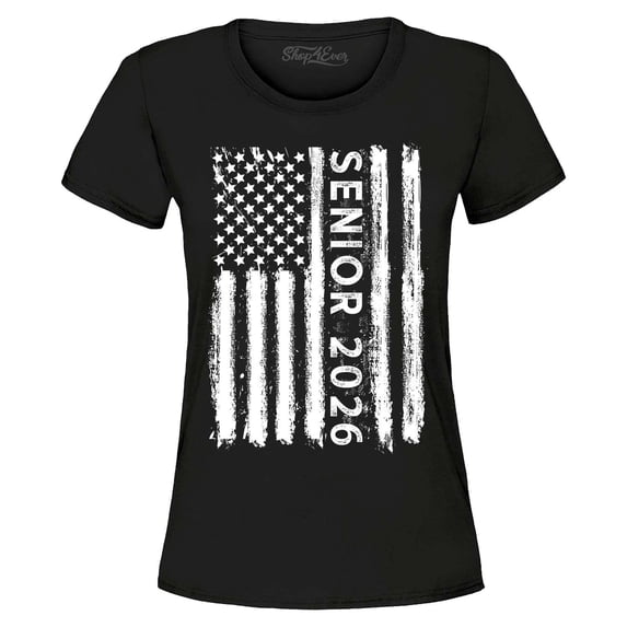 Shop4Ever Women's Senior 2026 American Flag Graphic T-Shirt XXX-Large Black