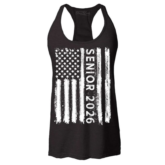 Shop4Ever Women's Senior 2026 American Flag Racerback Tank Top Medium Black