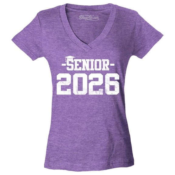 Shop4Ever Women's Senior 2026 Graduation Slim Fit V-Neck T-Shirt Large Heather Purple
