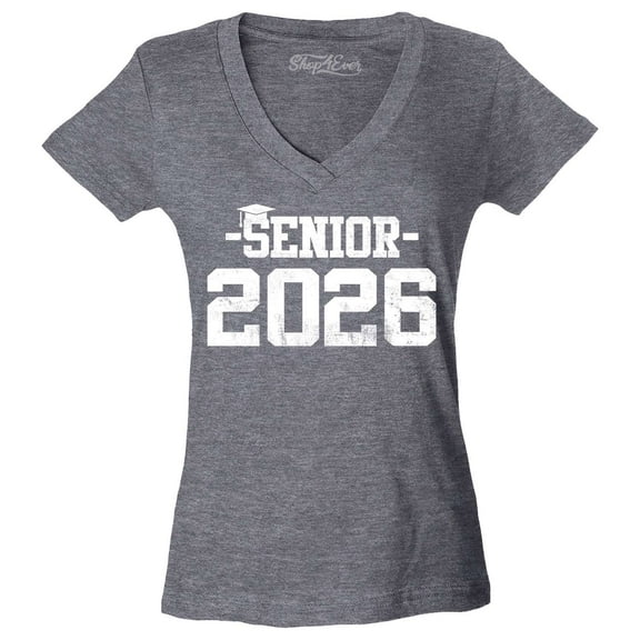 Shop4Ever Women's Senior 2026 Graduation Slim Fit V-Neck T-Shirt X-Small Heather Charcoal