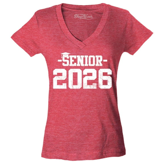 Shop4Ever Women's Senior 2026 Graduation Slim Fit V-Neck T-Shirt X-Small Heather Red