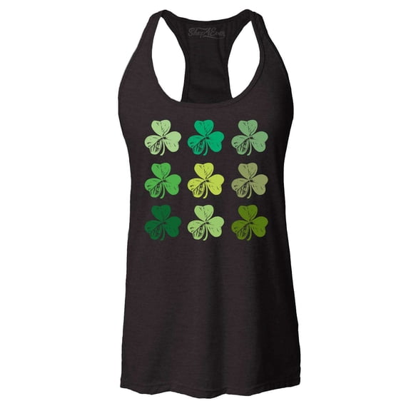 Shop4Ever Women's Shamrock Green Clovers St. Patrick's Day Racerback Tank Top Small Black