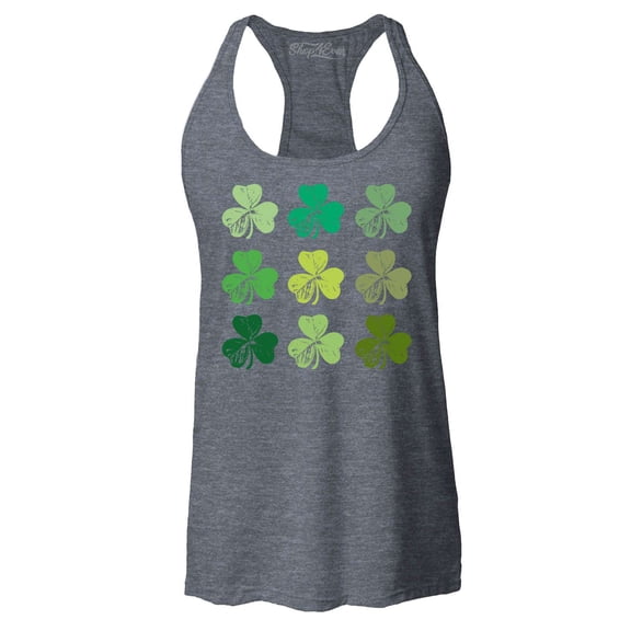 Shop4Ever Women's Shamrock Green Clovers St. Patrick's Day Racerback Tank Top X-Small Charcoal