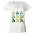 thumbnail image 1 of Shop4Ever Women's Shamrock Green Clovers St. Patrick's Day Slim Fit V-Neck T-Shirt Small White, 1 of 5