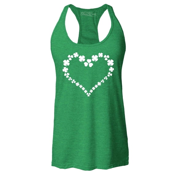 Shop4Ever Women's Shamrock Heart St. Patrick's Day Racerback Tank Top Medium Kelly Green
