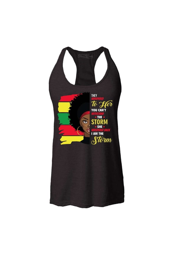 Women's She Whispered I am The Storm African Juneteenth Racerback Tank Top X-Small Black