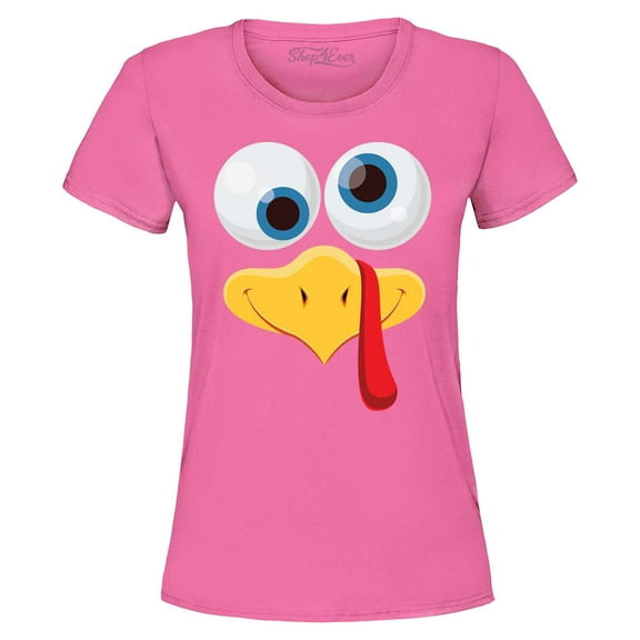 Shop4Ever Women's Silly Turkey Face Funny Thanksgiving Graphic T-Shirt X-Large Azalea Pink