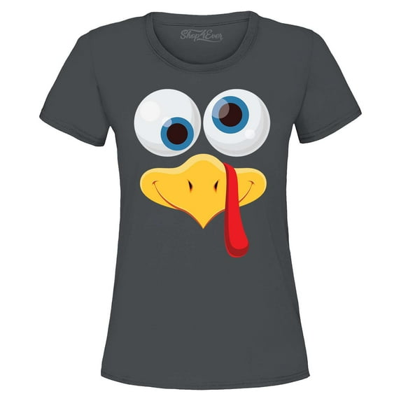 Shop4Ever Women's Silly Turkey Face Funny Thanksgiving Graphic T-Shirt XXX-Large Charcoal