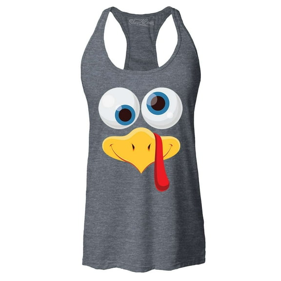 Shop4Ever Women's Silly Turkey Face Funny Thanksgiving Racerback Tank Top Small Charcoal