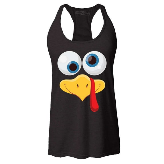 Shop4Ever Women's Silly Turkey Face Funny Thanksgiving Racerback Tank Top X-Large Black