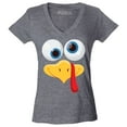 thumbnail image 1 of Shop4Ever Women's Silly Turkey Face Funny Thanksgiving Slim Fit V-Neck T-Shirt XX-Large Heather Charcoal, 1 of 5