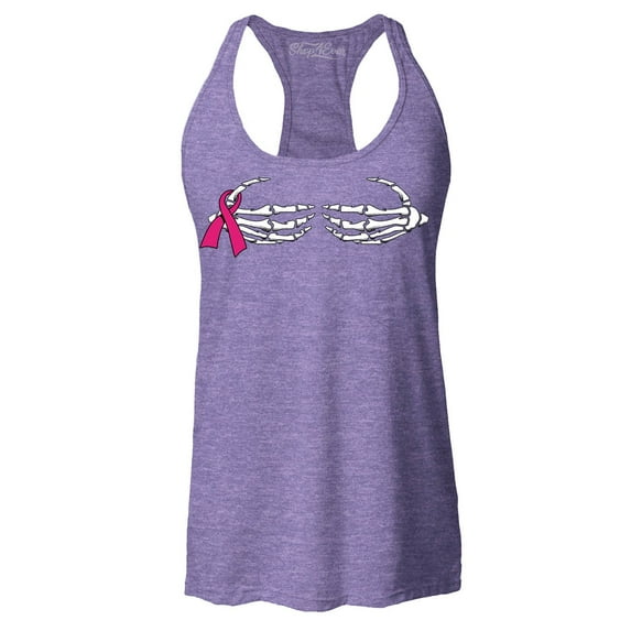 Shop4Ever Women's Skeleton Hands Breast Cancer Awareness Racerback Tank Top Medium Purple