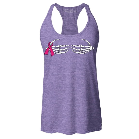 Shop4Ever Women's Skeleton Hands Breast Cancer Awareness Racerback Tank Top X-Small Purple