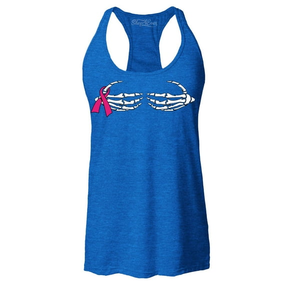 Shop4Ever Women's Skeleton Hands Breast Cancer Awareness Racerback Tank Top X-Small Royal Blue