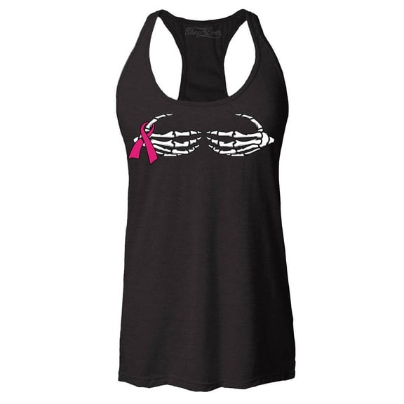 Shop4Ever Women's Skeleton Hands Breast Cancer Awareness Racerback Tank Top XX-Large Black