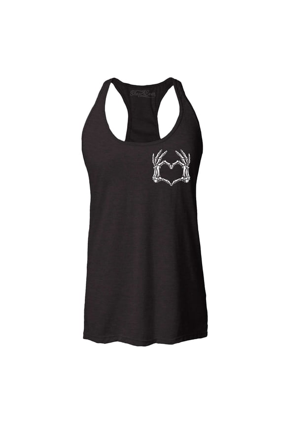 Women's Skeleton Heart Hands Pocket Size Racerback Tank Top Large Black