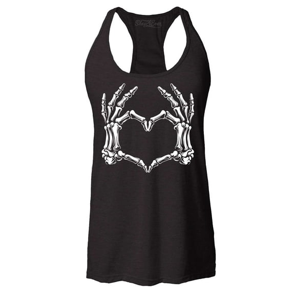 Shop4Ever Women's Skeleton Heart Hands Racerback Tank Top X-Large Black
