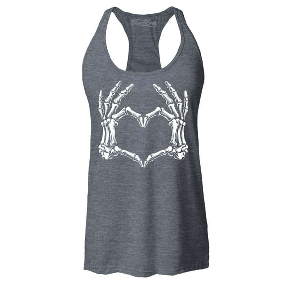 Shop4Ever Women's Skeleton Heart Hands Racerback Tank Top X-Large Charcoal