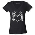thumbnail image 1 of Shop4Ever Women's Skeleton Heart Hands Slim Fit V-Neck T-Shirt Small Black, 1 of 5