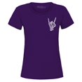 thumbnail image 1 of Shop4Ever Women's Skeleton Pocket Size Rock N' Roll Hand Sign Pocket Size Graphic T-Shirt Large Purple, 1 of 5