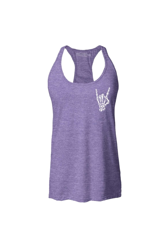 Women's Skeleton Pocket Size Rock N' Roll Hand Sign Pocket Size Racerback Tank Top Medium Purple