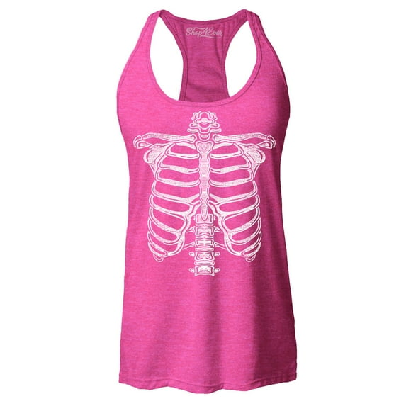 Shop4Ever Women's Skeleton Ribcage Skull Halloween Costume Racerback Tank Top Large Fuchsia