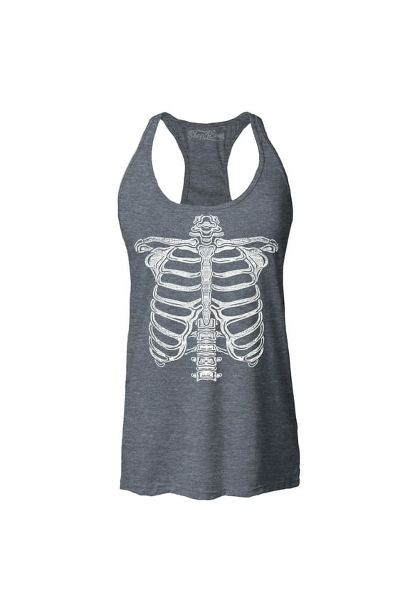 Women's Skeleton Ribcage Skull Halloween Costume Racerback Tank Top Small Charcoal