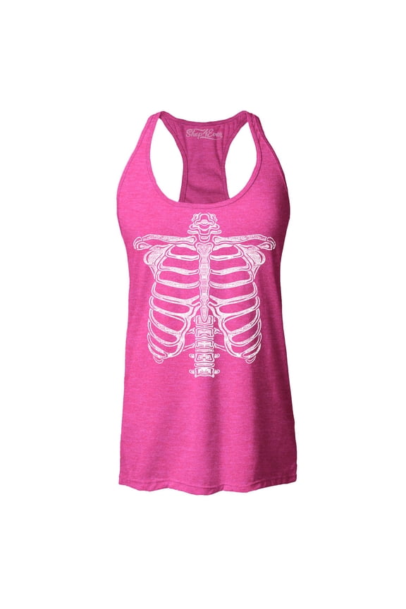 Women's Skeleton Ribcage Skull Halloween Costume Racerback Tank Top Small Fuchsia